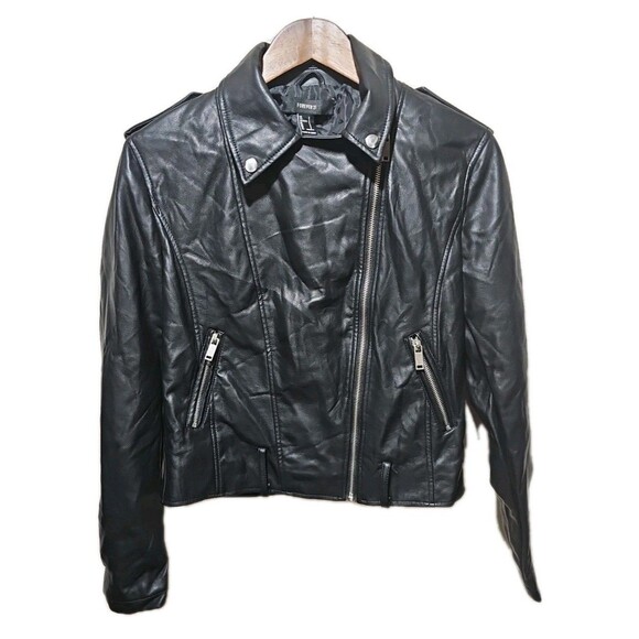 FOREVER 21 Jackets & Blazers - Forever 21 Black Moto Biker Jacket Size S Grunge Biker Chic Y2K Looks!